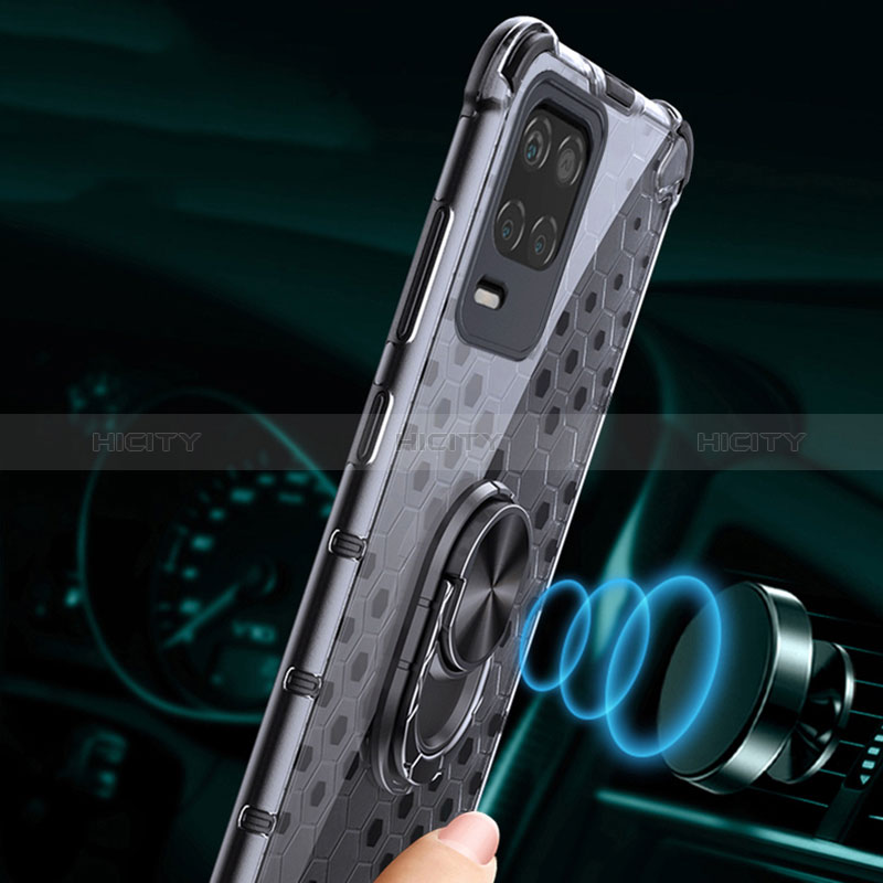 Funda Bumper Silicona Transparente Espejo 360 Grados con Magnetico Anillo de dedo Soporte AM1 para Realme 8 5G