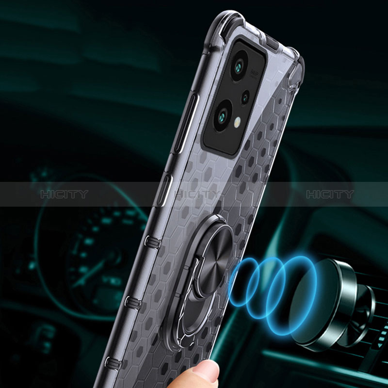 Funda Bumper Silicona Transparente Espejo 360 Grados con Magnetico Anillo de dedo Soporte AM1 para Realme 9 4G