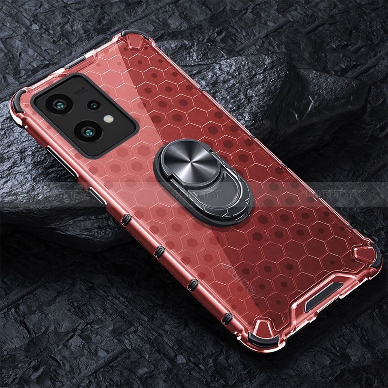 Funda Bumper Silicona Transparente Espejo 360 Grados con Magnetico Anillo de dedo Soporte AM1 para Realme 9 4G Rojo