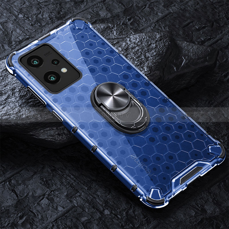 Funda Bumper Silicona Transparente Espejo 360 Grados con Magnetico Anillo de dedo Soporte AM1 para Realme 9 Pro+ Plus 5G Azul