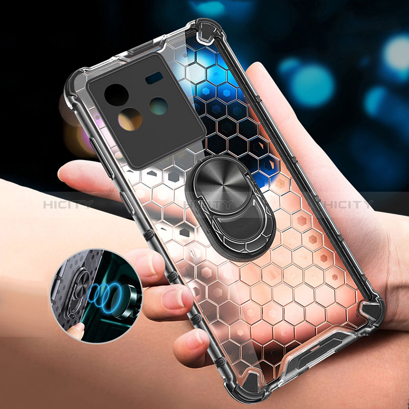 Funda Bumper Silicona Transparente Espejo 360 Grados con Magnetico Anillo de dedo Soporte AM1 para Vivo iQOO Neo6 SE 5G