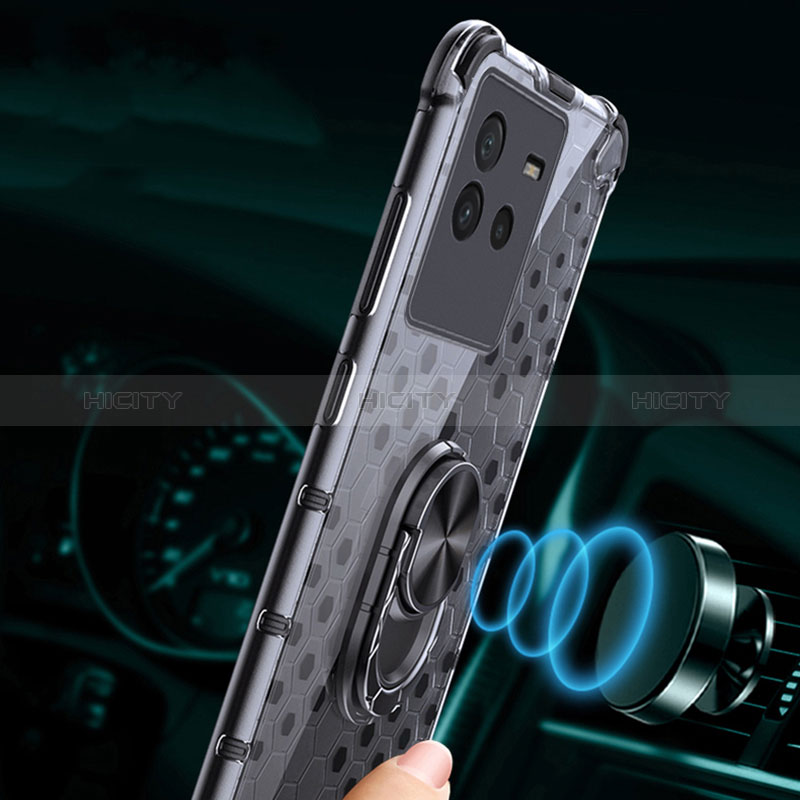 Funda Bumper Silicona Transparente Espejo 360 Grados con Magnetico Anillo de dedo Soporte AM1 para Vivo iQOO Neo6 SE 5G