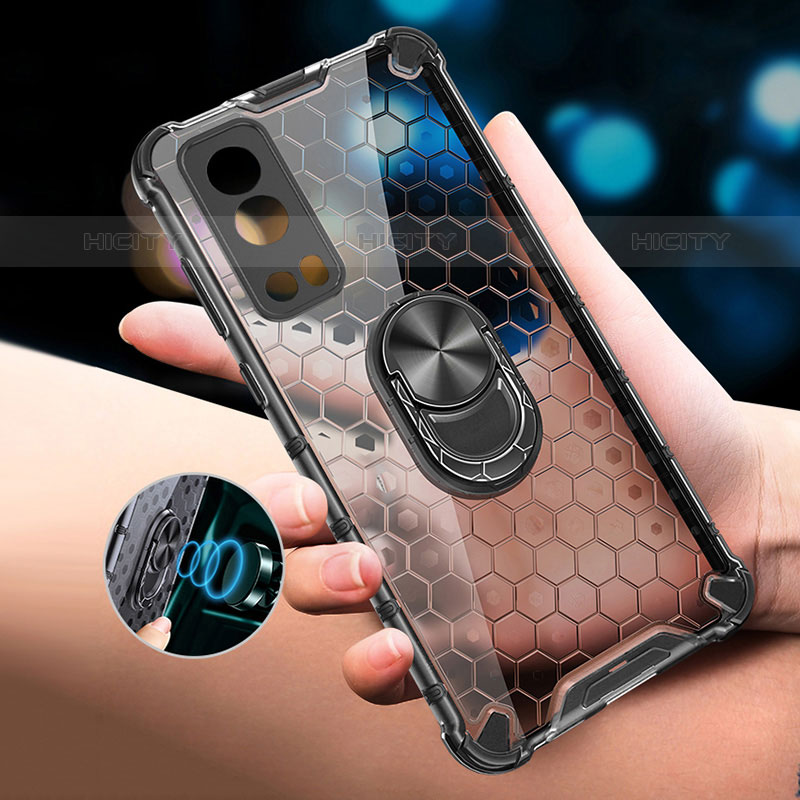 Funda Bumper Silicona Transparente Espejo 360 Grados con Magnetico Anillo de dedo Soporte AM1 para Vivo iQOO Z3 5G