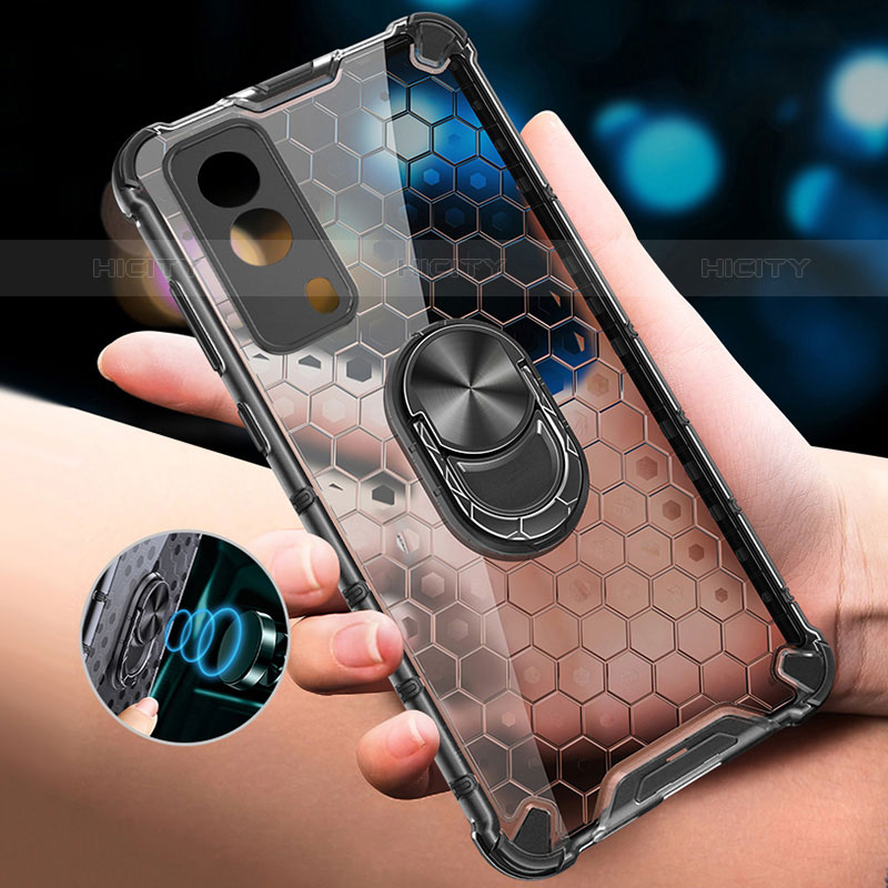 Funda Bumper Silicona Transparente Espejo 360 Grados con Magnetico Anillo de dedo Soporte AM1 para Vivo iQOO Z5x 5G