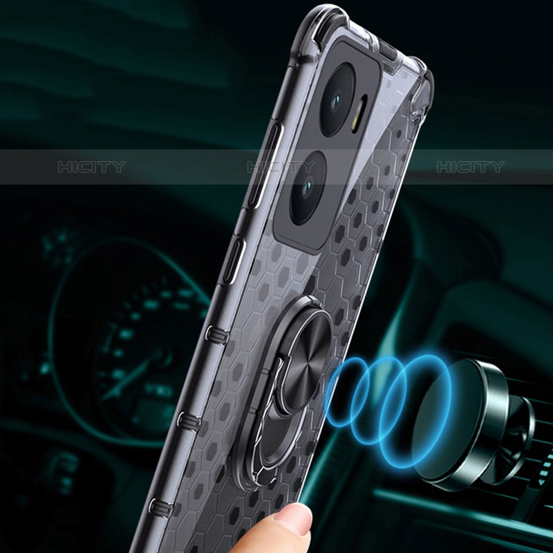 Funda Bumper Silicona Transparente Espejo 360 Grados con Magnetico Anillo de dedo Soporte AM1 para Vivo iQOO Z7 5G