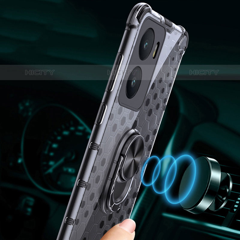 Funda Bumper Silicona Transparente Espejo 360 Grados con Magnetico Anillo de dedo Soporte AM1 para Vivo iQOO Z7i 5G