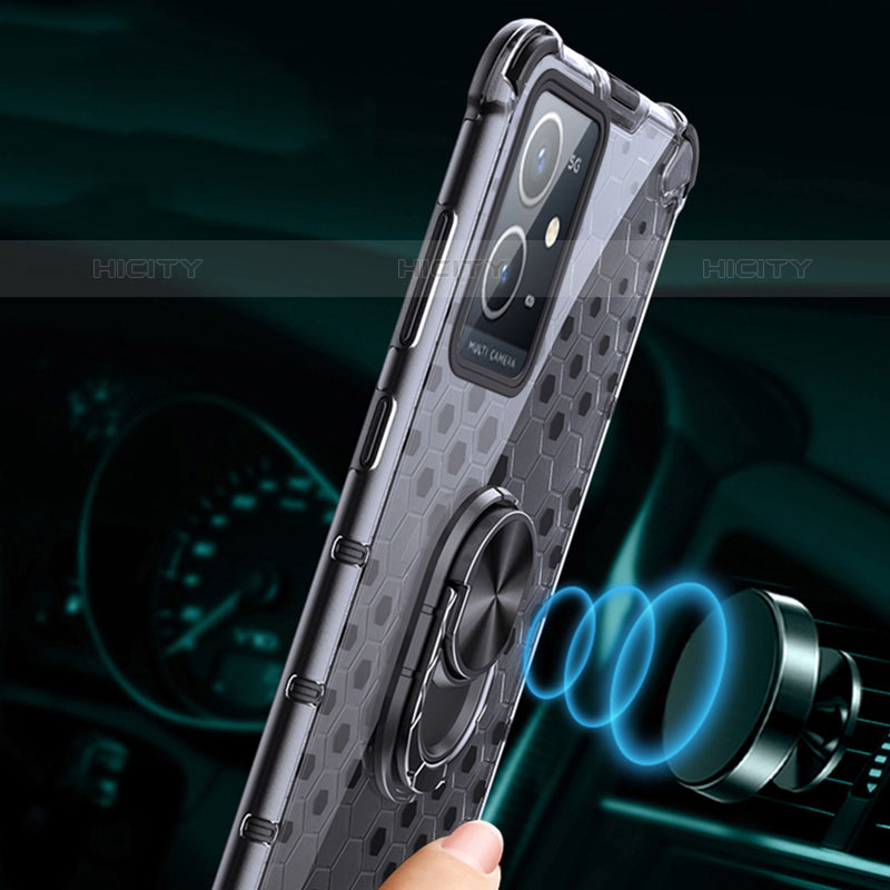 Funda Bumper Silicona Transparente Espejo 360 Grados con Magnetico Anillo de dedo Soporte AM1 para Vivo T1 5G India