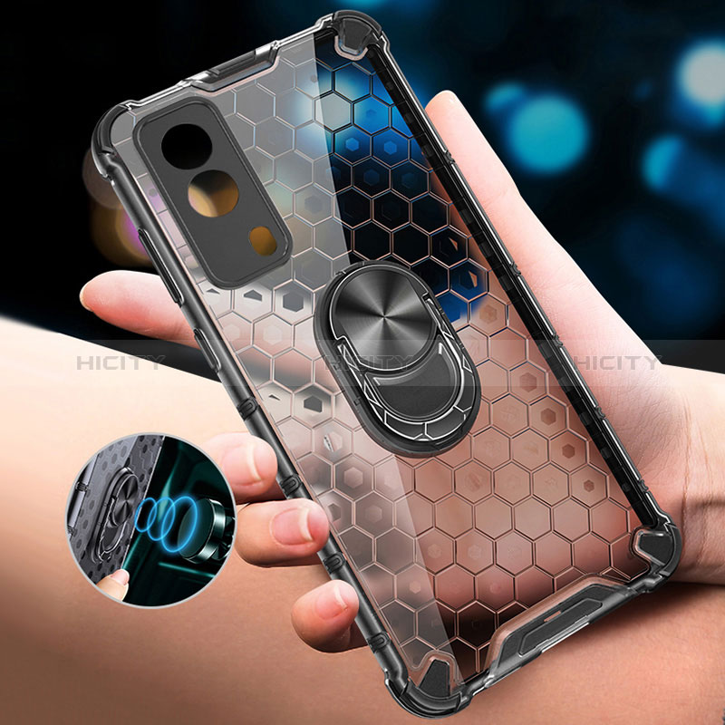 Funda Bumper Silicona Transparente Espejo 360 Grados con Magnetico Anillo de dedo Soporte AM1 para Vivo T1x 5G