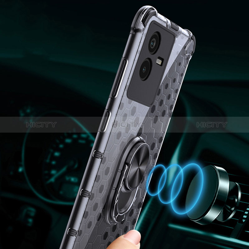 Funda Bumper Silicona Transparente Espejo 360 Grados con Magnetico Anillo de dedo Soporte AM1 para Vivo T2x 5G