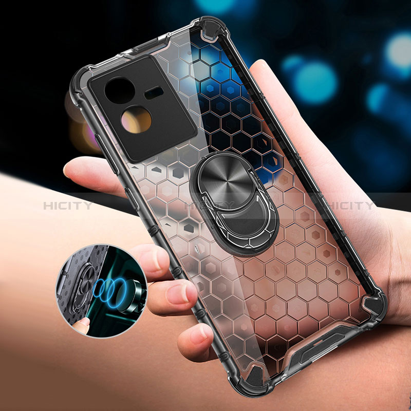 Funda Bumper Silicona Transparente Espejo 360 Grados con Magnetico Anillo de dedo Soporte AM1 para Vivo T2x 5G