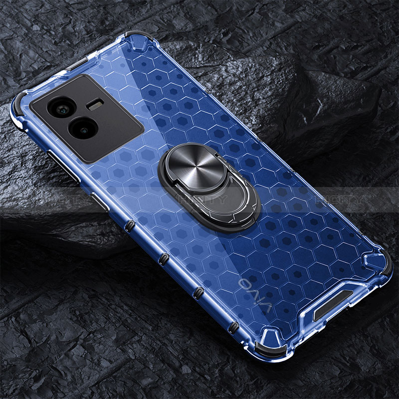 Funda Bumper Silicona Transparente Espejo 360 Grados con Magnetico Anillo de dedo Soporte AM1 para Vivo T2x 5G Azul