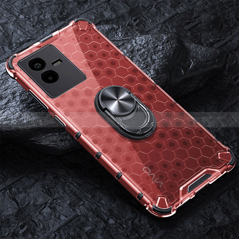 Funda Bumper Silicona Transparente Espejo 360 Grados con Magnetico Anillo de dedo Soporte AM1 para Vivo T2x 5G Rojo