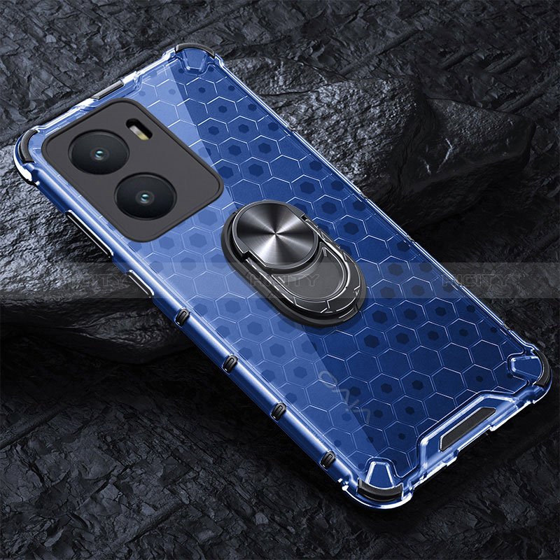 Funda Bumper Silicona Transparente Espejo 360 Grados con Magnetico Anillo de dedo Soporte AM1 para Vivo T2x 5G V2253 Azul