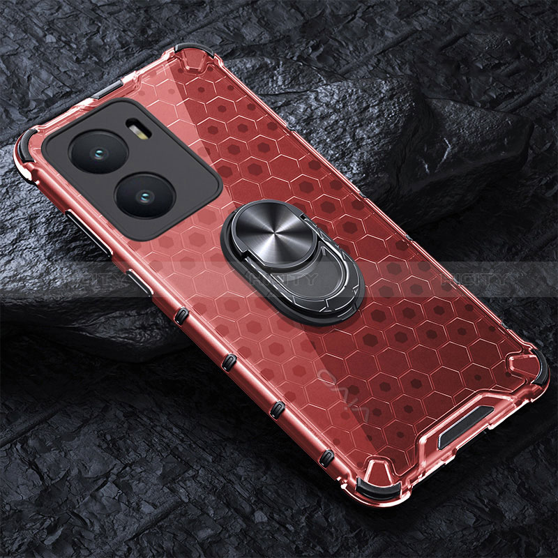 Funda Bumper Silicona Transparente Espejo 360 Grados con Magnetico Anillo de dedo Soporte AM1 para Vivo T2x 5G V2253 Rojo