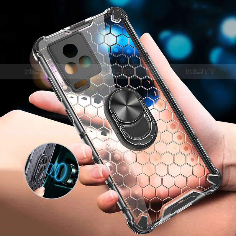 Funda Bumper Silicona Transparente Espejo 360 Grados con Magnetico Anillo de dedo Soporte AM1 para Vivo V21s 5G