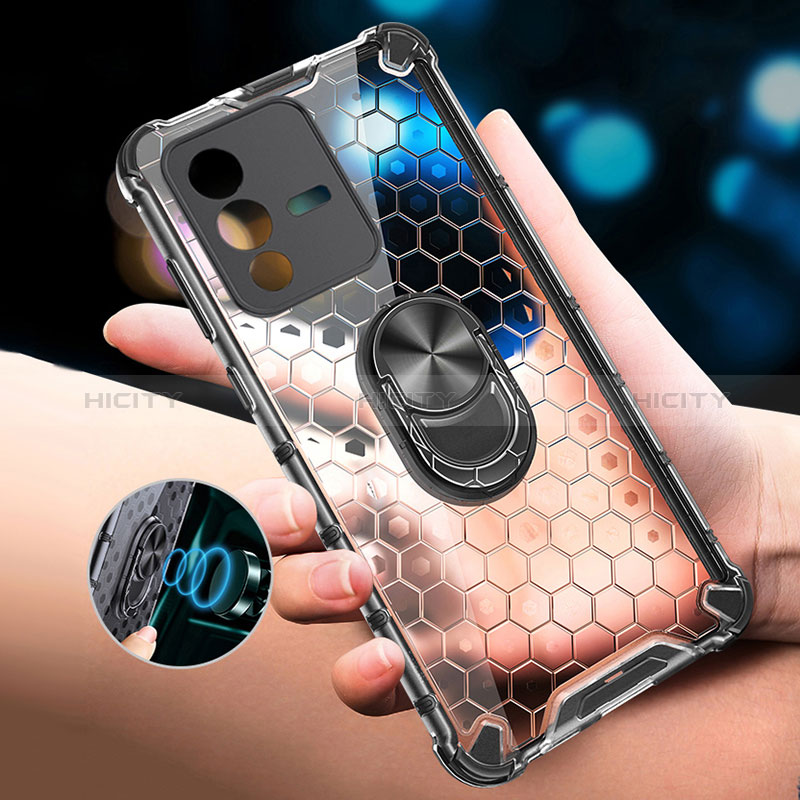 Funda Bumper Silicona Transparente Espejo 360 Grados con Magnetico Anillo de dedo Soporte AM1 para Vivo V23 5G