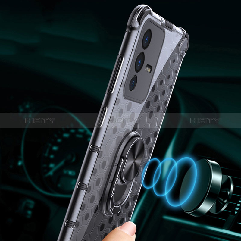 Funda Bumper Silicona Transparente Espejo 360 Grados con Magnetico Anillo de dedo Soporte AM1 para Vivo V23 Pro 5G