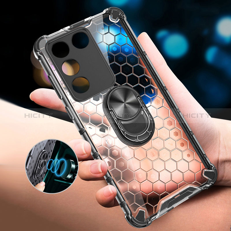 Funda Bumper Silicona Transparente Espejo 360 Grados con Magnetico Anillo de dedo Soporte AM1 para Vivo V27e 5G