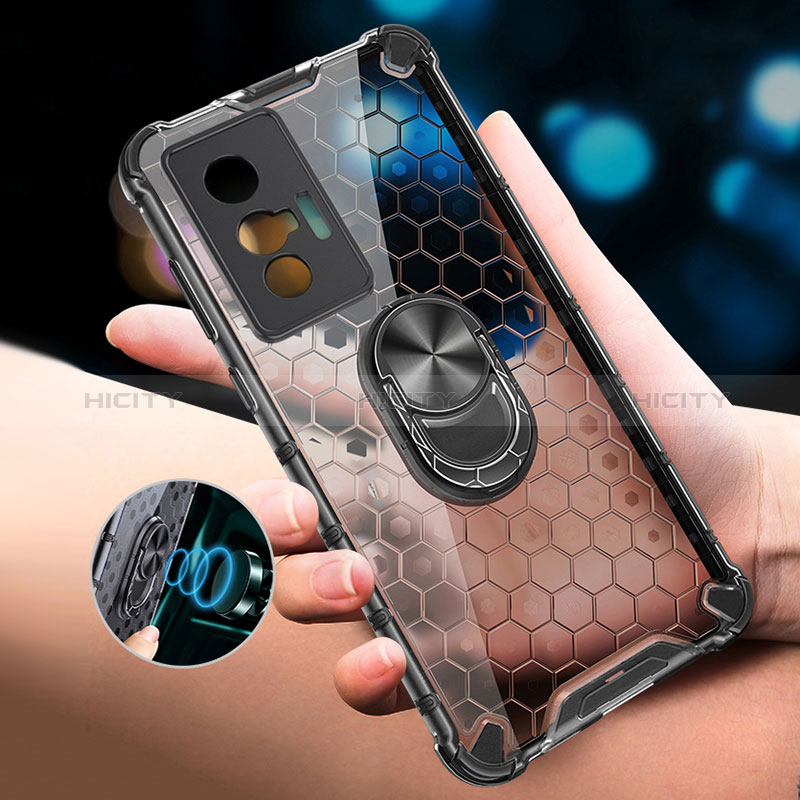 Funda Bumper Silicona Transparente Espejo 360 Grados con Magnetico Anillo de dedo Soporte AM1 para Vivo X70 5G