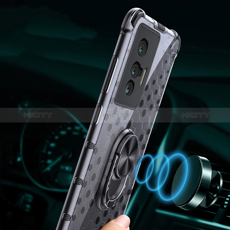 Funda Bumper Silicona Transparente Espejo 360 Grados con Magnetico Anillo de dedo Soporte AM1 para Vivo X70t