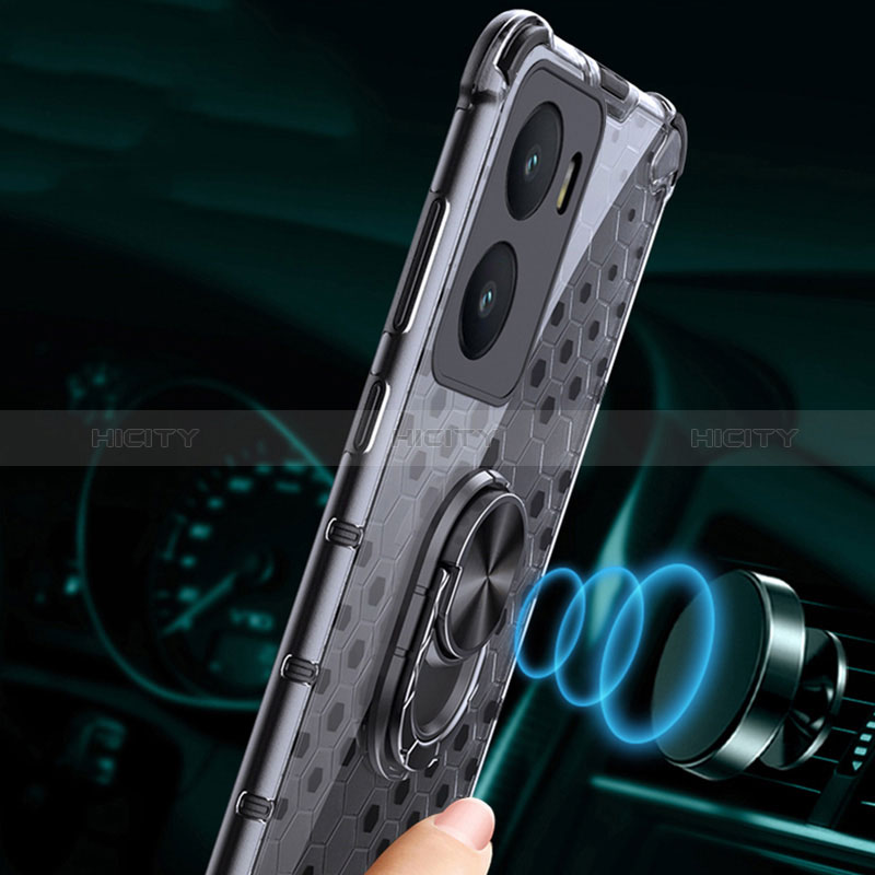 Funda Bumper Silicona Transparente Espejo 360 Grados con Magnetico Anillo de dedo Soporte AM1 para Vivo Y35m 5G