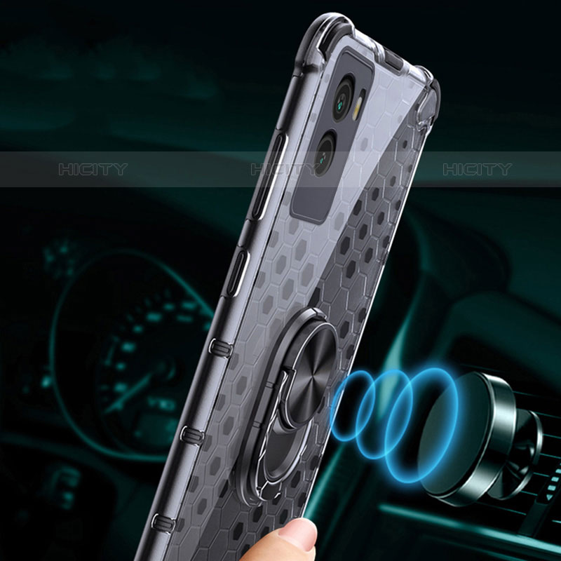 Funda Bumper Silicona Transparente Espejo 360 Grados con Magnetico Anillo de dedo Soporte AM1 para Vivo Y55s (2021)