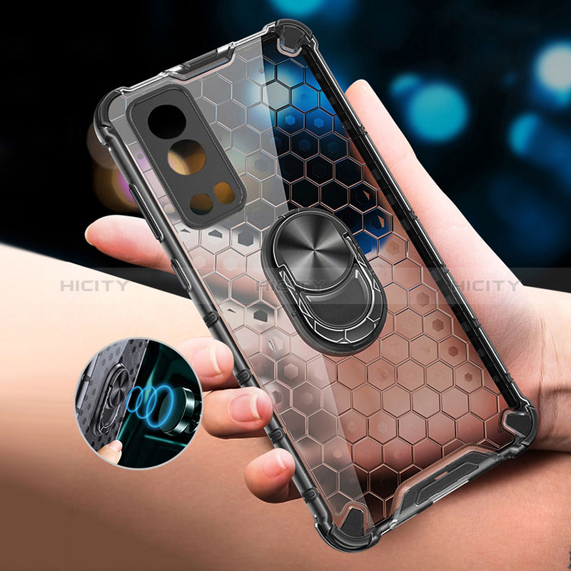 Funda Bumper Silicona Transparente Espejo 360 Grados con Magnetico Anillo de dedo Soporte AM1 para Vivo Y72 5G