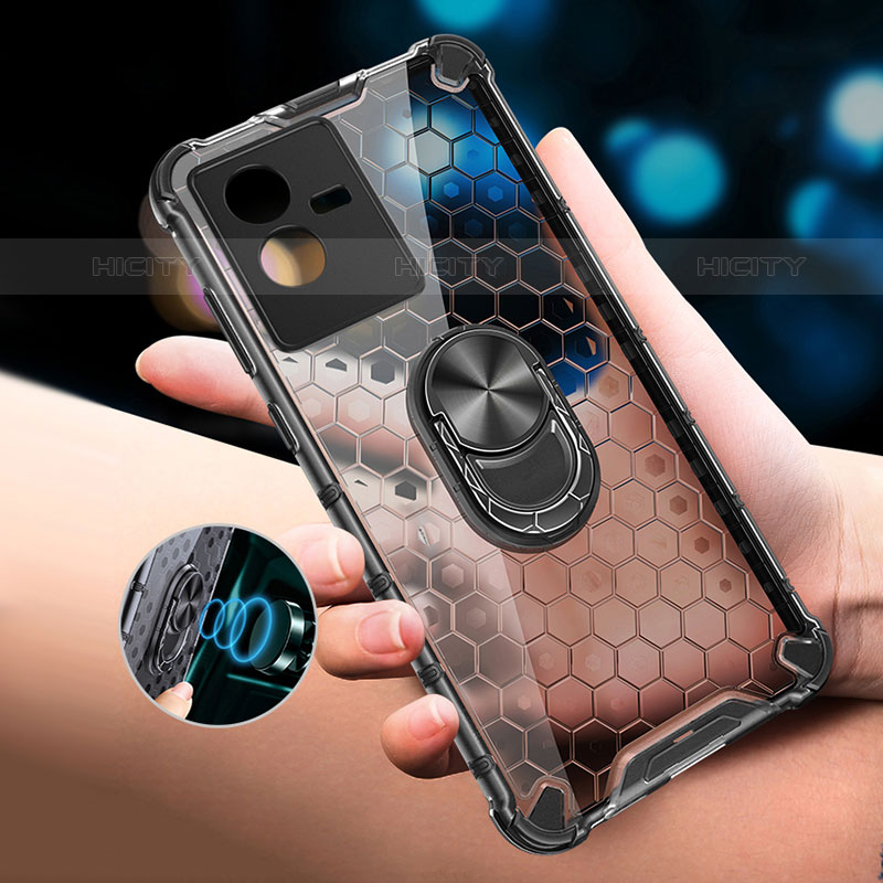 Funda Bumper Silicona Transparente Espejo 360 Grados con Magnetico Anillo de dedo Soporte AM1 para Vivo Y73t