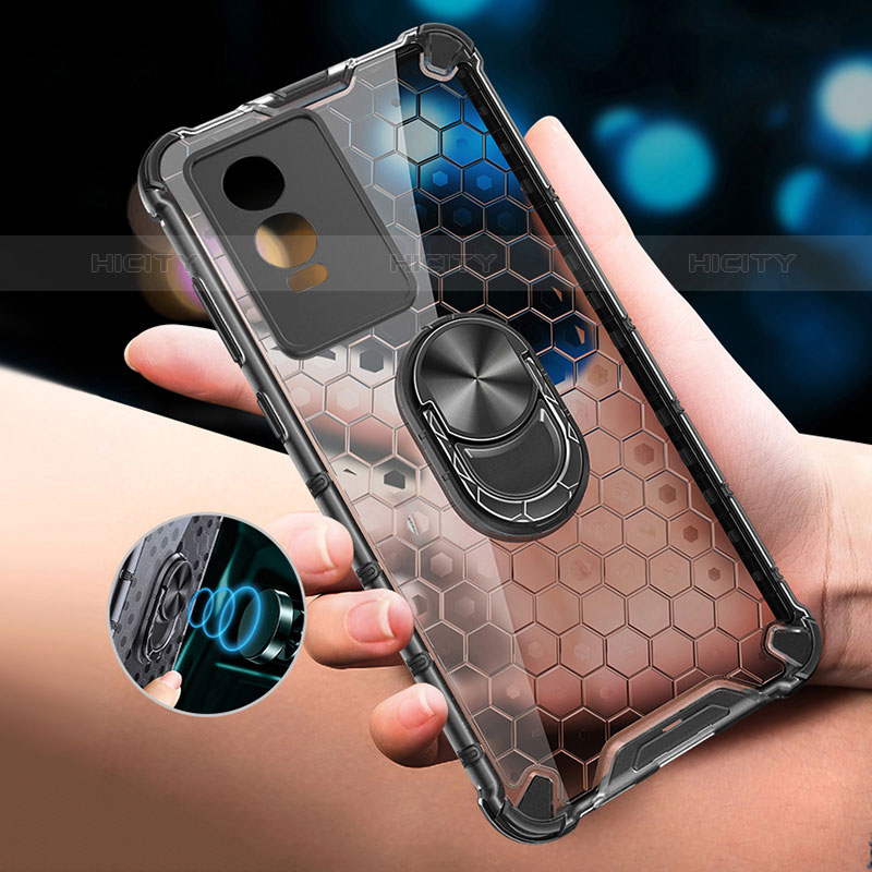 Funda Bumper Silicona Transparente Espejo 360 Grados con Magnetico Anillo de dedo Soporte AM1 para Vivo Y74s 5G