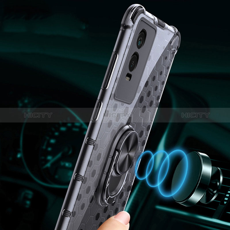 Funda Bumper Silicona Transparente Espejo 360 Grados con Magnetico Anillo de dedo Soporte AM1 para Vivo Y76s 5G