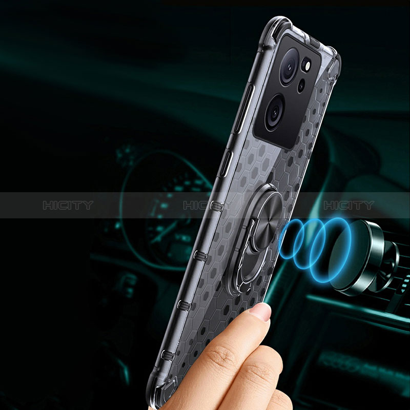 Funda Bumper Silicona Transparente Espejo 360 Grados con Magnetico Anillo de dedo Soporte AM1 para Xiaomi Mi 13T Pro 5G