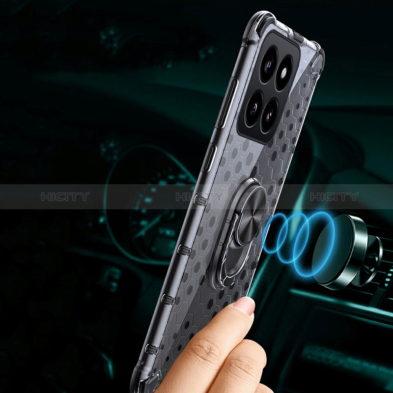 Funda Bumper Silicona Transparente Espejo 360 Grados con Magnetico Anillo de dedo Soporte AM1 para Xiaomi Mi 14 5G