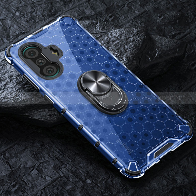 Funda Bumper Silicona Transparente Espejo 360 Grados con Magnetico Anillo de dedo Soporte AM1 para Xiaomi Poco F3 GT 5G Azul