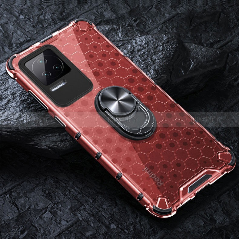 Funda Bumper Silicona Transparente Espejo 360 Grados con Magnetico Anillo de dedo Soporte AM1 para Xiaomi Poco F4 5G Rojo