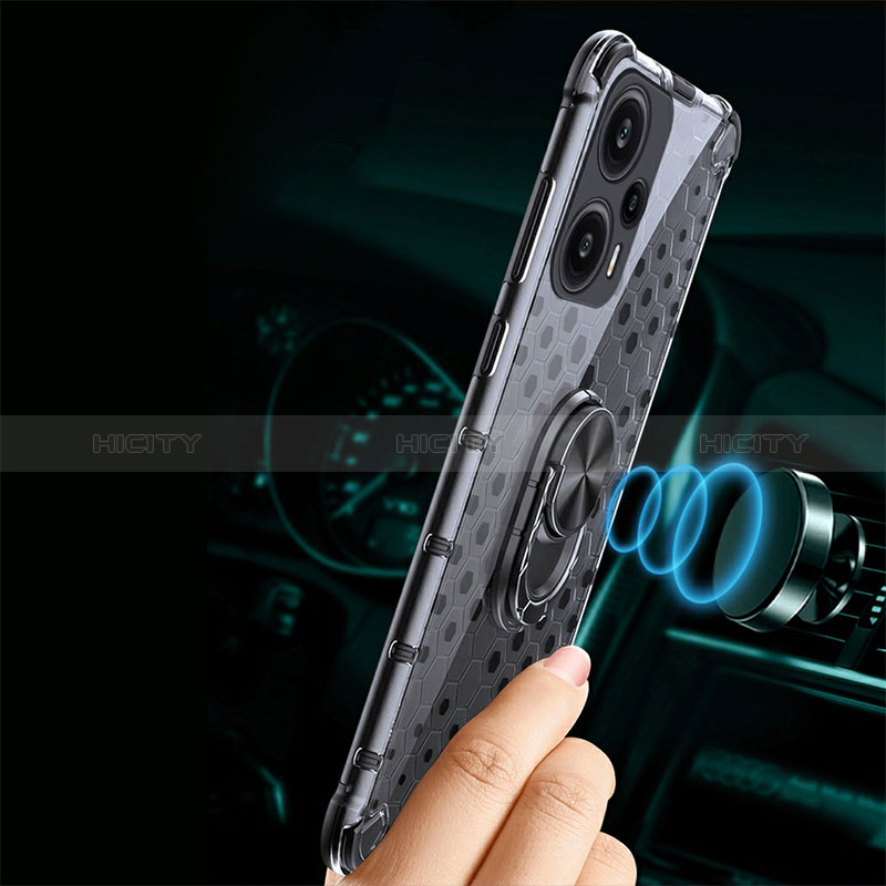 Funda Bumper Silicona Transparente Espejo 360 Grados con Magnetico Anillo de dedo Soporte AM1 para Xiaomi Poco F5 5G