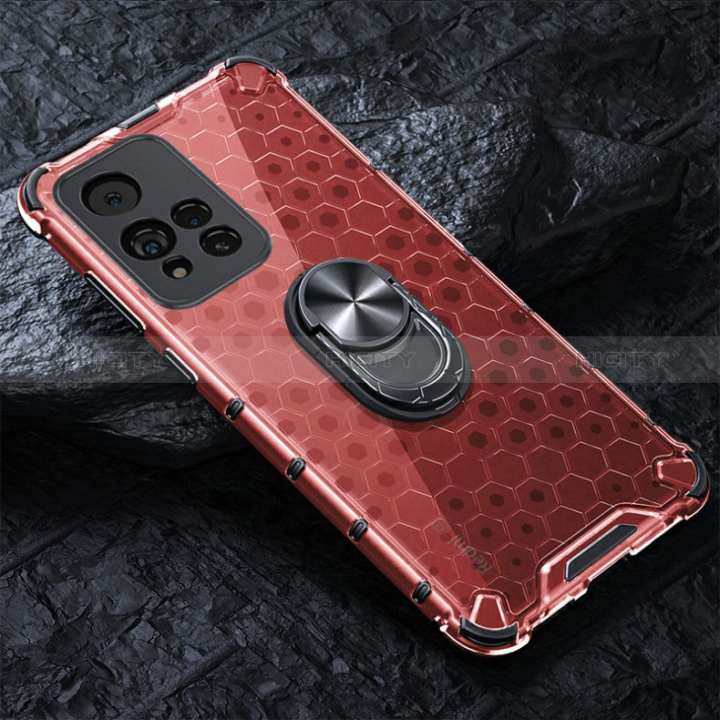Funda Bumper Silicona Transparente Espejo 360 Grados con Magnetico Anillo de dedo Soporte AM1 para Xiaomi Poco X4 NFC Rojo