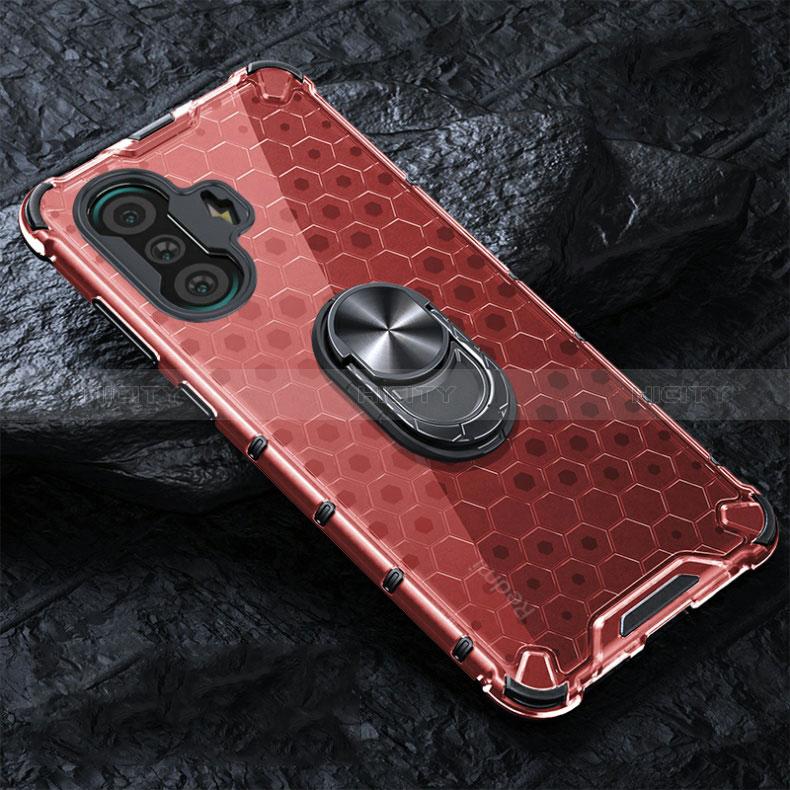 Funda Bumper Silicona Transparente Espejo 360 Grados con Magnetico Anillo de dedo Soporte AM1 para Xiaomi Redmi K40 Gaming 5G Rojo