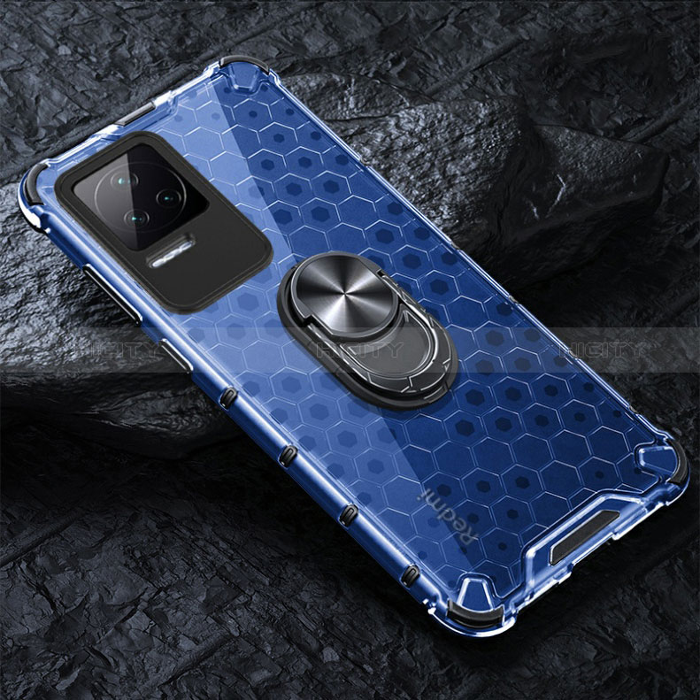 Funda Bumper Silicona Transparente Espejo 360 Grados con Magnetico Anillo de dedo Soporte AM1 para Xiaomi Redmi K40S 5G Azul