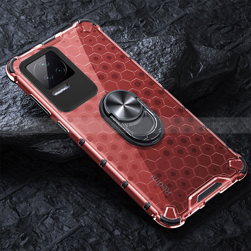 Funda Bumper Silicona Transparente Espejo 360 Grados con Magnetico Anillo de dedo Soporte AM1 para Xiaomi Redmi K50 5G Rojo