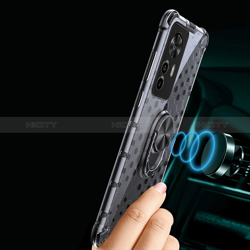 Funda Bumper Silicona Transparente Espejo 360 Grados con Magnetico Anillo de dedo Soporte AM1 para Xiaomi Redmi K50 Ultra 5G