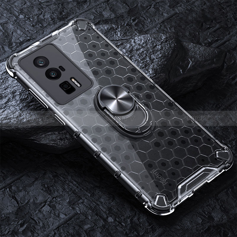 Funda Bumper Silicona Transparente Espejo 360 Grados con Magnetico Anillo de dedo Soporte AM1 para Xiaomi Redmi K60 Pro 5G