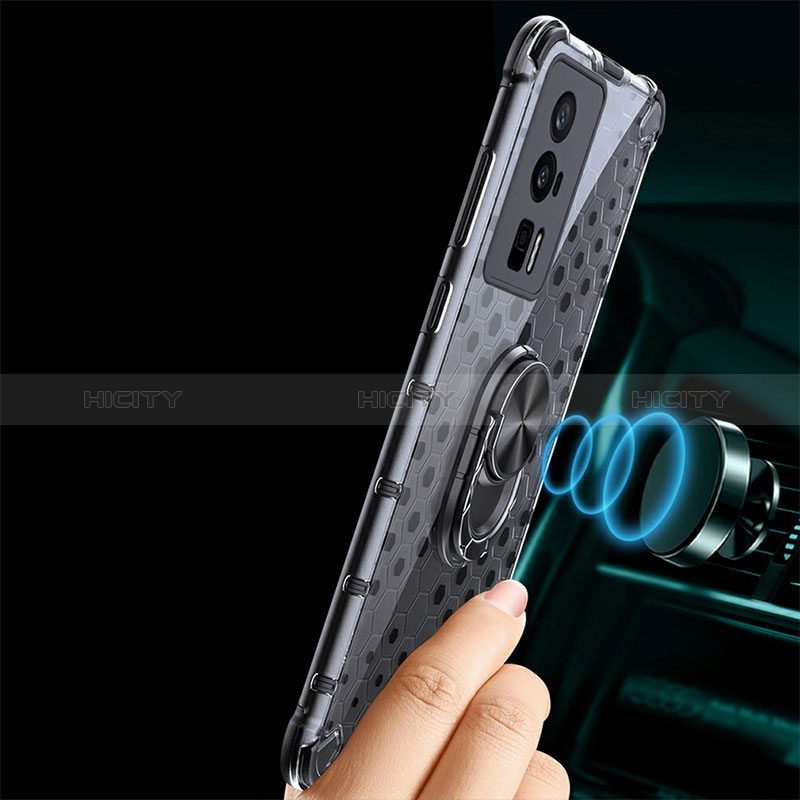 Funda Bumper Silicona Transparente Espejo 360 Grados con Magnetico Anillo de dedo Soporte AM1 para Xiaomi Redmi K60 Pro 5G