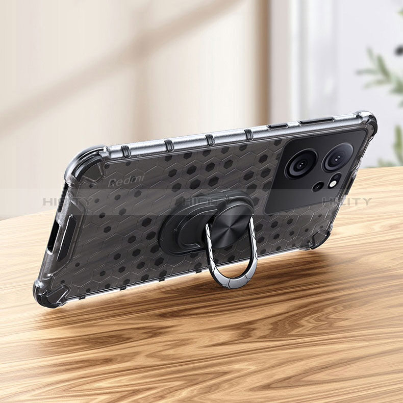 Funda Bumper Silicona Transparente Espejo 360 Grados con Magnetico Anillo de dedo Soporte AM1 para Xiaomi Redmi K60 Ultra 5G