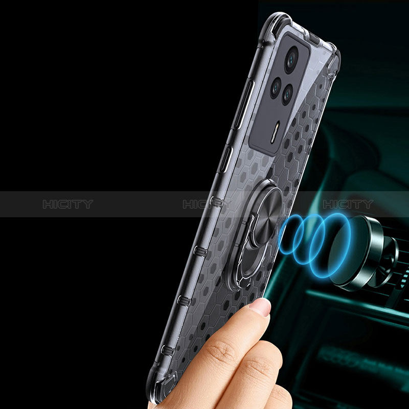 Funda Bumper Silicona Transparente Espejo 360 Grados con Magnetico Anillo de dedo Soporte AM1 para Xiaomi Redmi K60E 5G