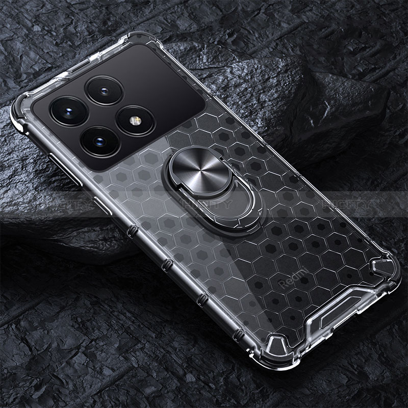 Funda Bumper Silicona Transparente Espejo 360 Grados con Magnetico Anillo de dedo Soporte AM1 para Xiaomi Redmi K70 Pro 5G Gris