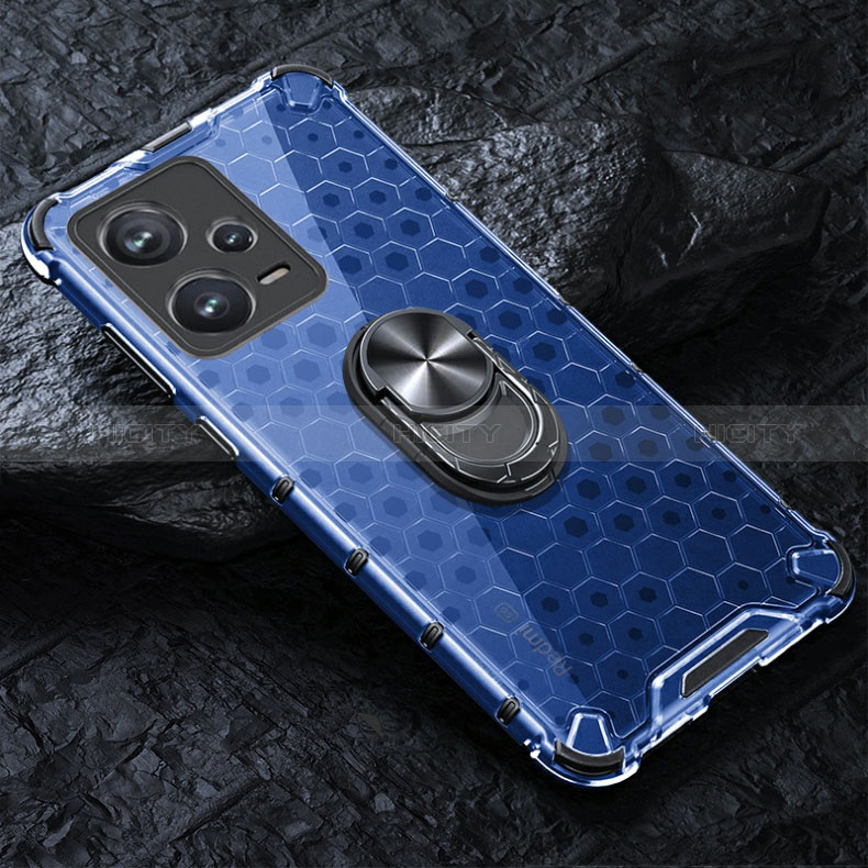 Funda Bumper Silicona Transparente Espejo 360 Grados con Magnetico Anillo de dedo Soporte AM1 para Xiaomi Redmi Note 12 Explorer Azul