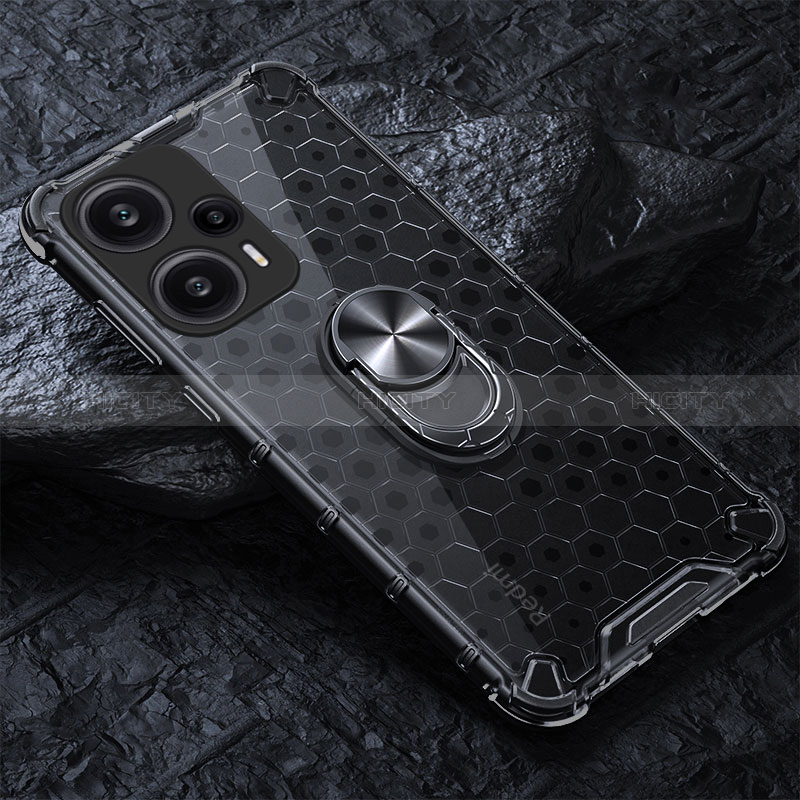 Funda Bumper Silicona Transparente Espejo 360 Grados con Magnetico Anillo de dedo Soporte AM1 para Xiaomi Redmi Note 12 Turbo 5G