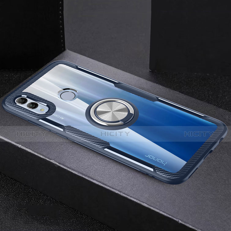 Funda Bumper Silicona Transparente Espejo 360 Grados con Magnetico Anillo de dedo Soporte para Huawei Honor 10 Lite Azul Cielo