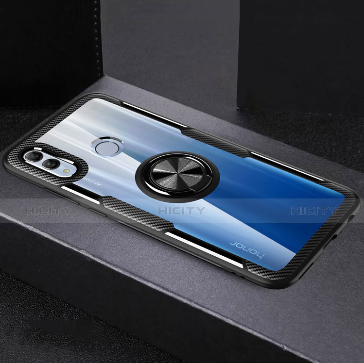 Funda Bumper Silicona Transparente Espejo 360 Grados con Magnetico Anillo de dedo Soporte para Huawei Honor 10 Lite Negro