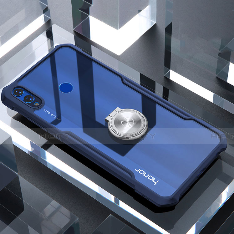 Funda Bumper Silicona Transparente Espejo 360 Grados con Magnetico Anillo de dedo Soporte para Huawei Honor V10 Lite Azul